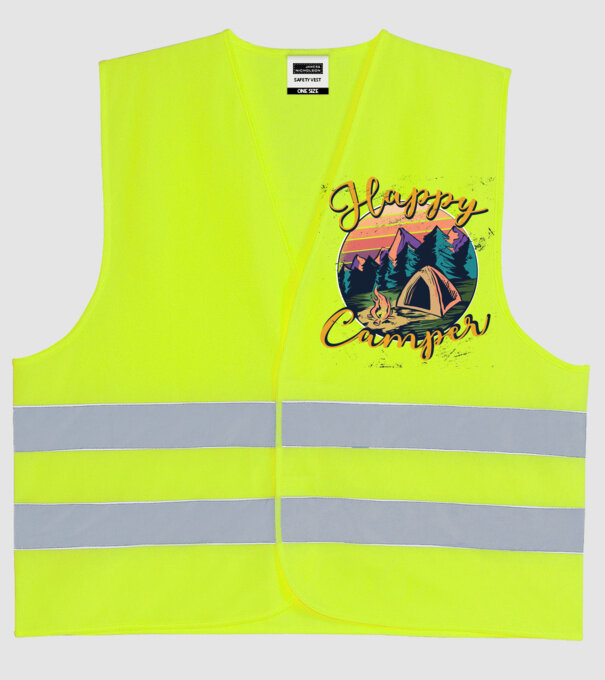 Happy Camper tricou camping model galben neon pe tricou