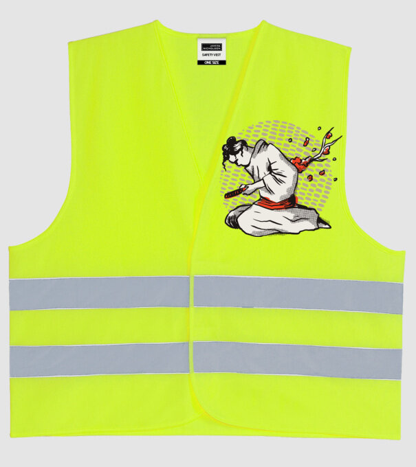 Samurai Harakiri model galben neon pe tricou