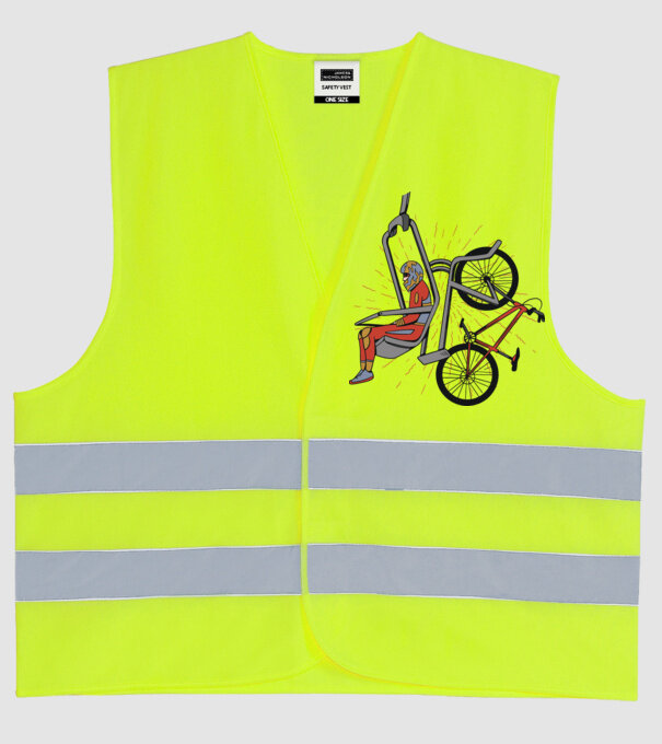 Biciclist montain bike pe teleferic model galben neon pe tricou