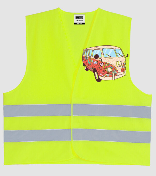 Tricou microbuz hippi retro model galben neon pe tricou
