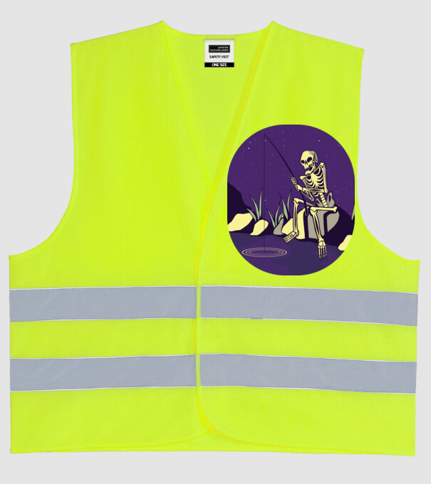 Schelet pescar model galben neon pe tricou