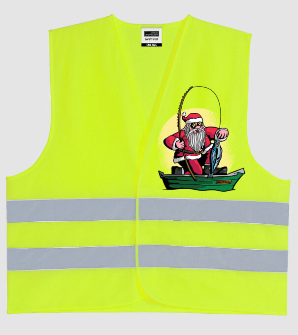 Moș Crăciun pescar model galben neon pe tricou