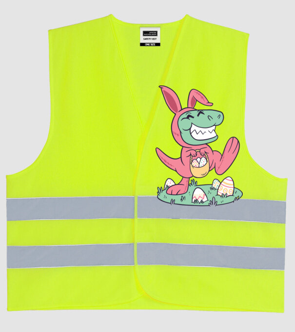 T-rex de Paște model galben neon pe tricou