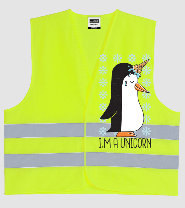 'I''m a Unicorn - Pinguin Unicorn' model galben neon pe tricou