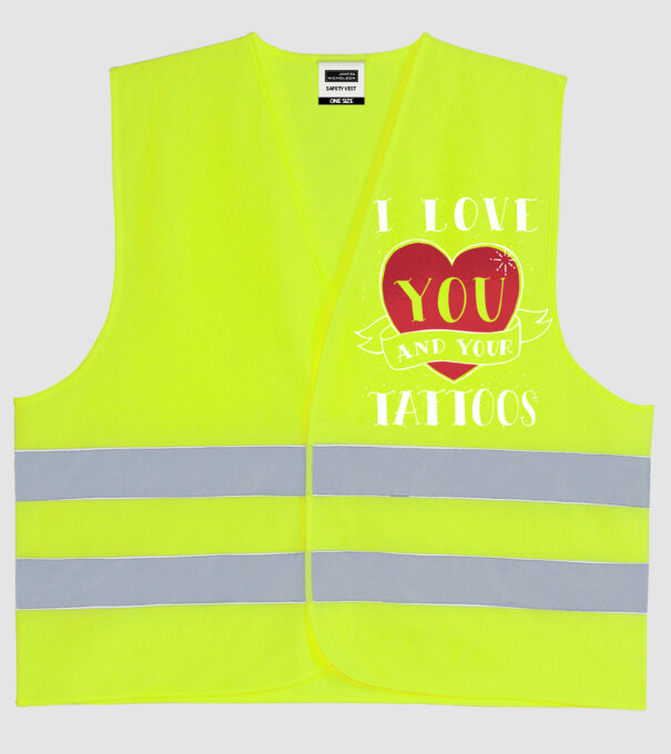'I love You and Your Tattoos - tricou amuzant pentru Valentine''s Day' model galben neon pe tricou