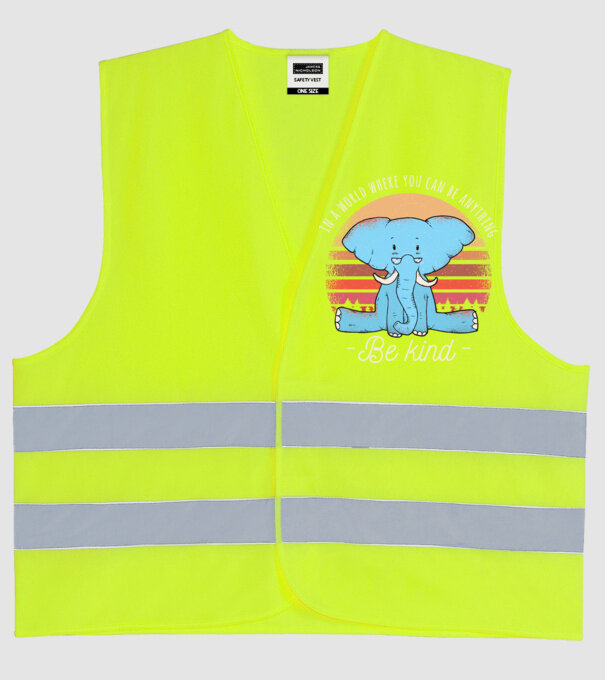 In a world where you can be anything be kind tricou elefant model galben neon pe tricou