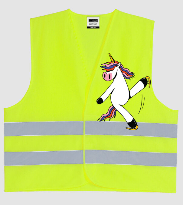 Unicorn cu Patine model galben neon pe tricou