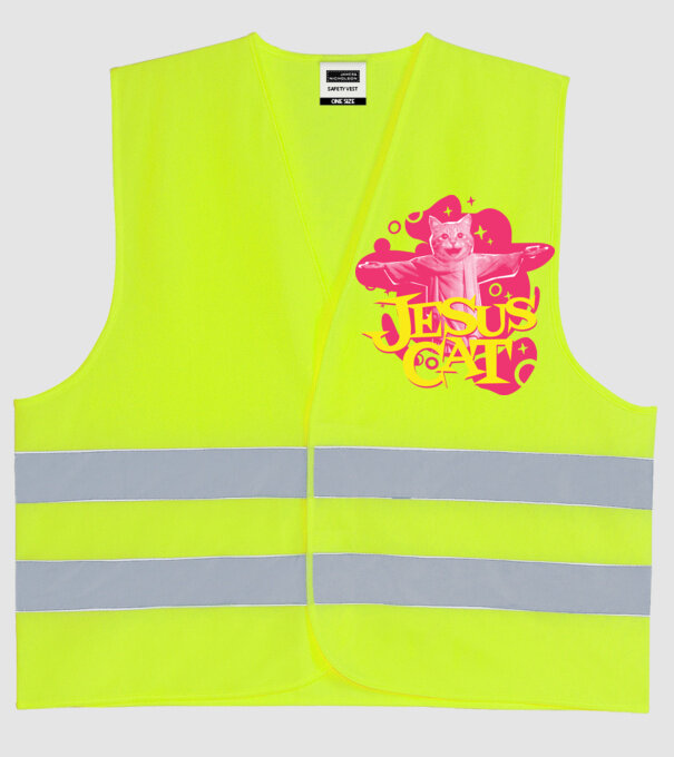 Jesus Cat model galben neon pe tricou