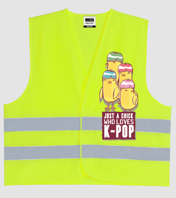 Just a Chick who loves K-pop model galben neon pe tricou