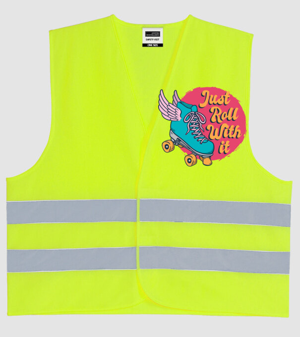 Just Roll with it - patine cu rotile model galben neon pe tricou