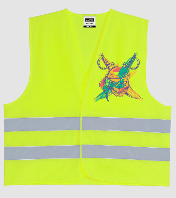 Craniu de pirat model galben neon pe tricou