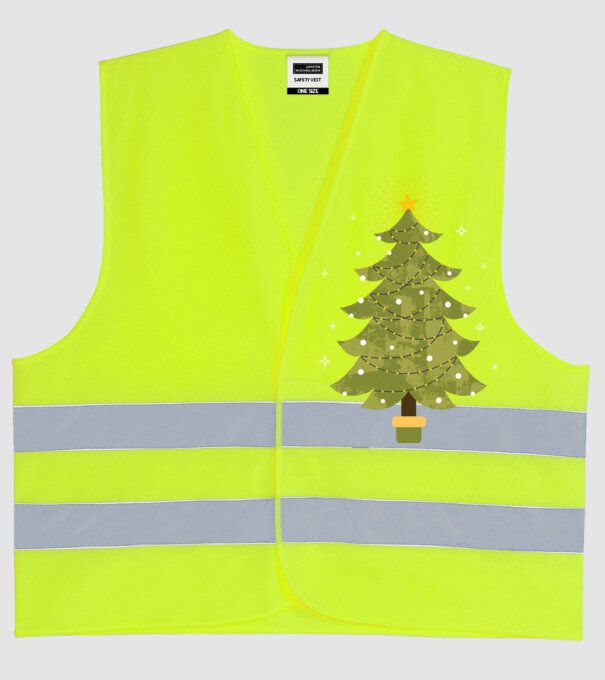 Pom de Crăciun model galben neon pe tricou
