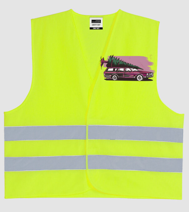 Pom de Crăciun cu mașină Retro tricou model galben neon pe tricou