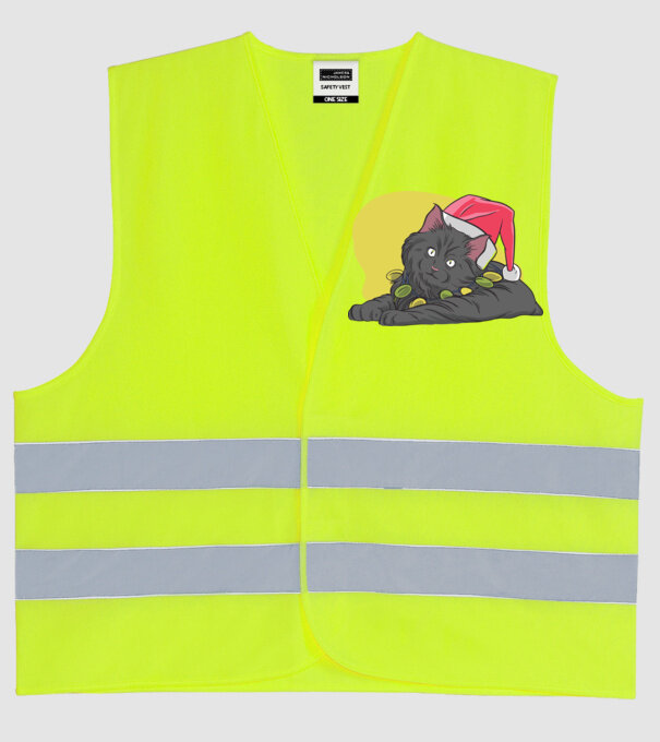 Pisică de Crăciun model galben neon pe tricou
