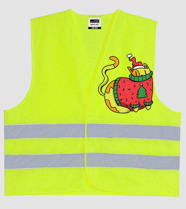 Pisică de Crăciun model galben neon pe tricou