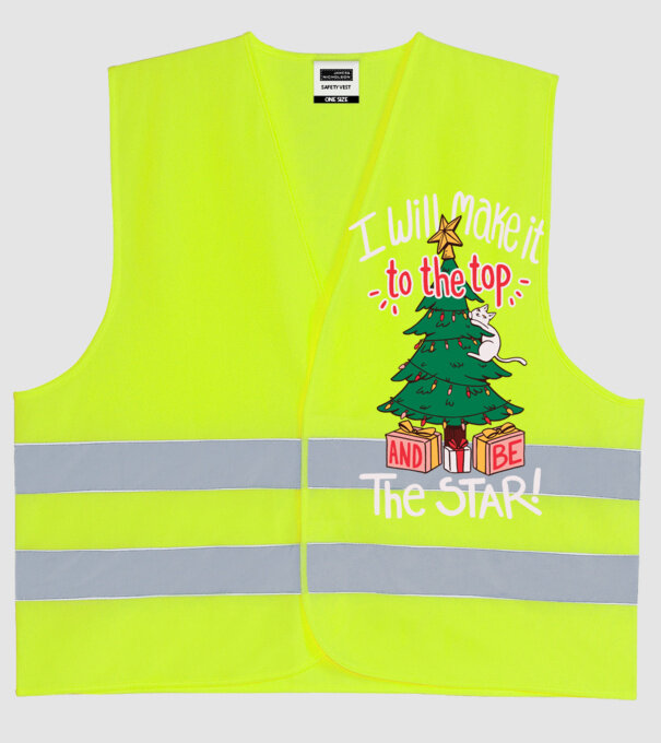 Pisică de Crăciun model galben neon pe tricou