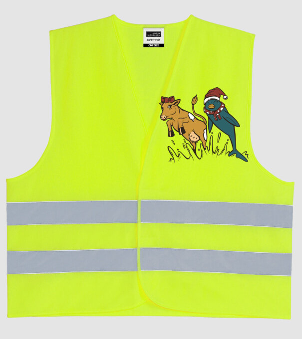 Delfin și Vacă de Crăciun model galben neon pe tricou