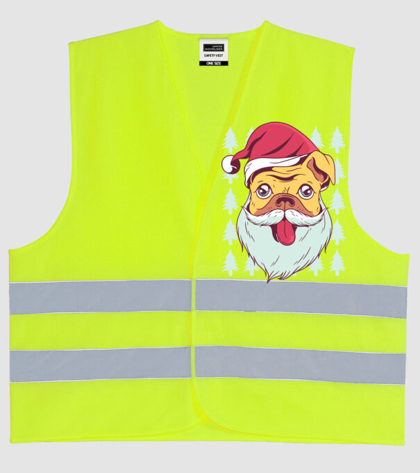 Tricou Crăciun Mops model galben neon pe tricou