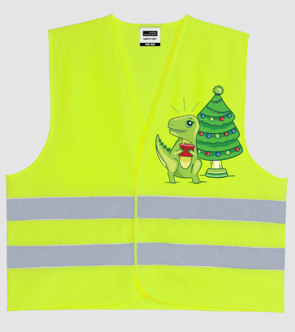 T-rex de Crăciun model galben neon pe tricou