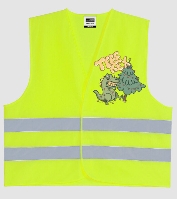 T-rex de Crăciun model galben neon pe tricou