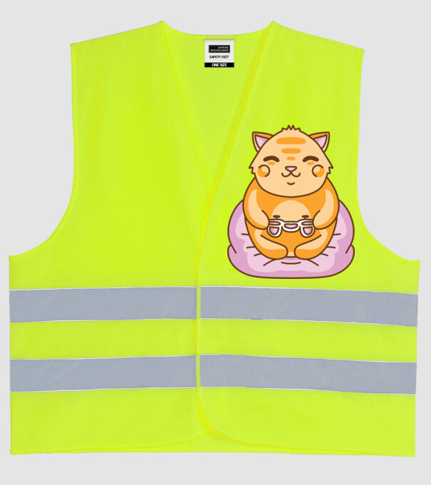Pisică Gamer Kawaii model galben neon pe tricou