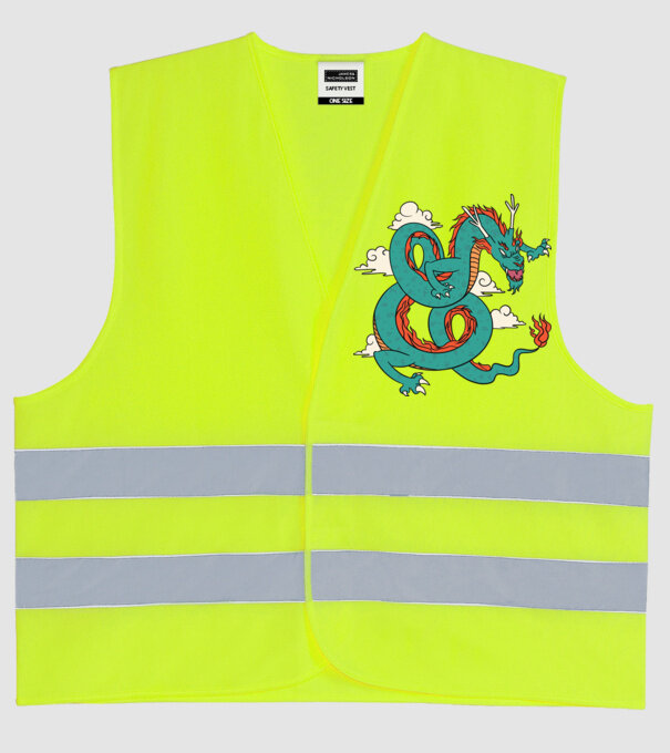 Dragon Chinez model galben neon pe tricou