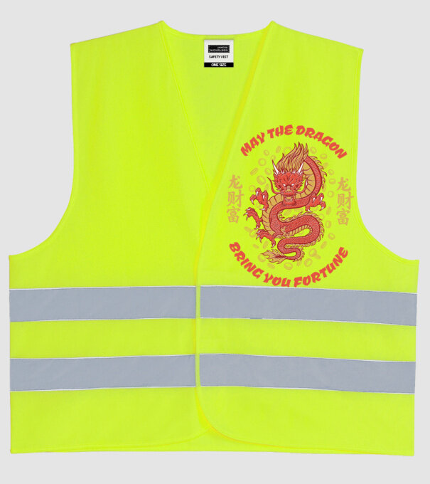 Dragon chinezesc norocos model galben neon pe tricou
