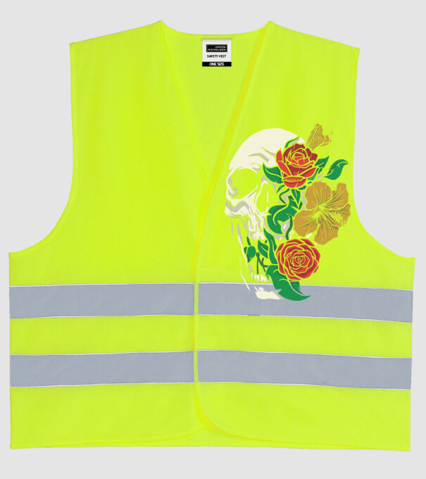 Trandafir craniu model galben neon pe tricou
