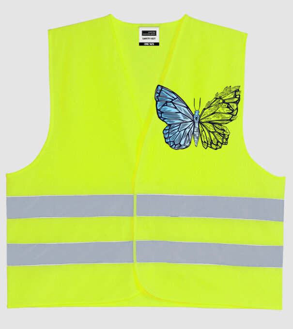 Fluture cristal model galben neon pe tricou