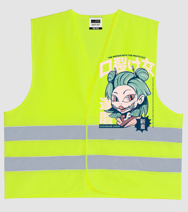 Kuchisake Onna Yokai Anime model galben neon pe tricou