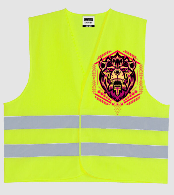 Lion geometry model galben neon pe tricou