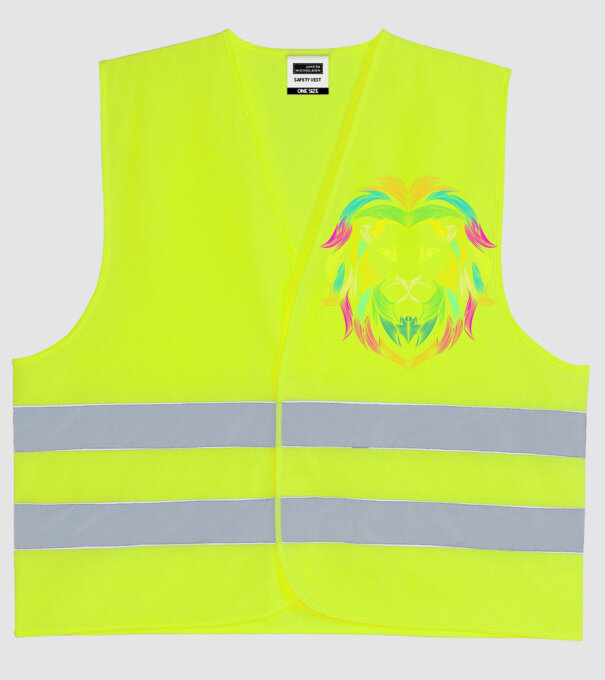 lion line art design model galben neon pe tricou