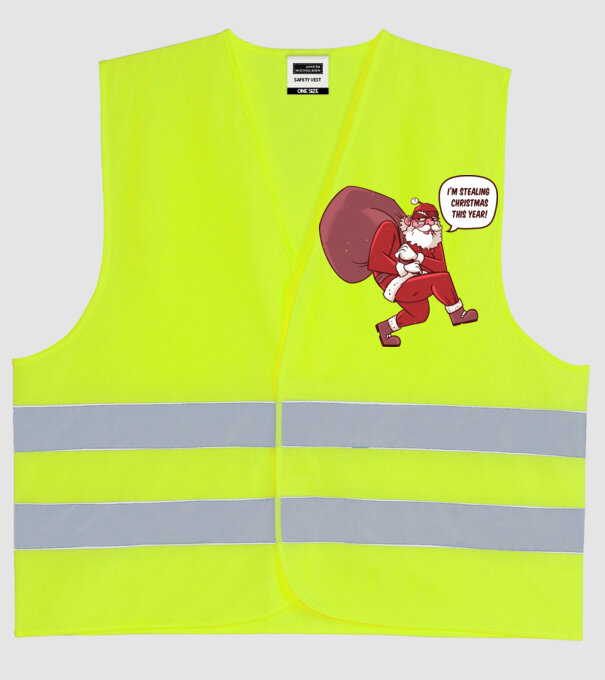 Moș Crăciun strecurându-se model galben neon pe tricou