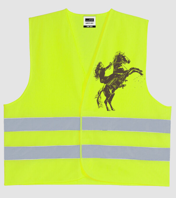 Fată cu cal model galben neon pe tricou