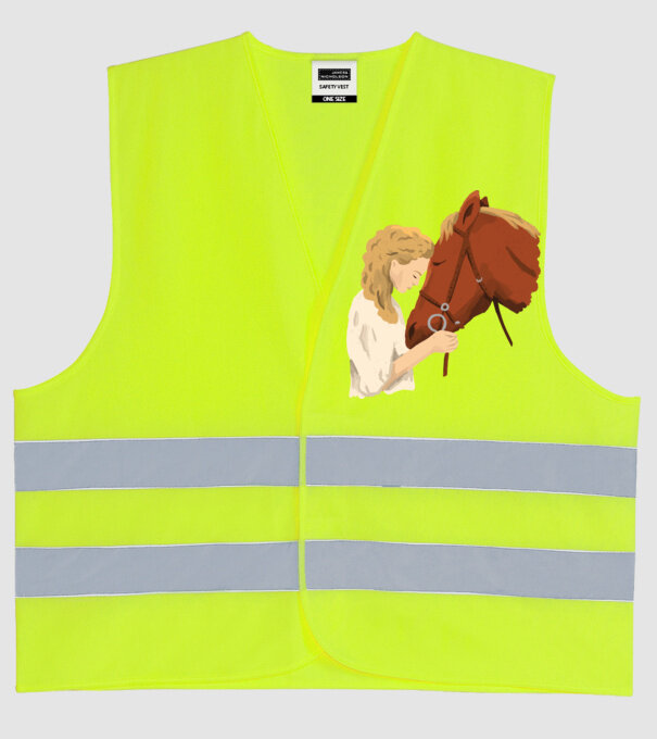 Fată cu cal model galben neon pe tricou