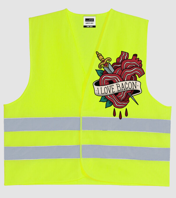 Love Bacon Tatuaj model galben neon pe tricou