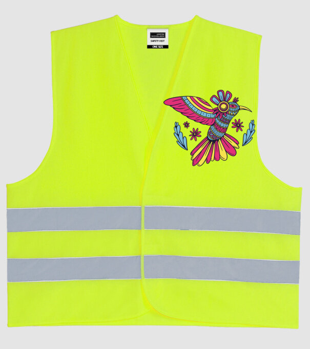 Mandala Colibri model galben neon pe tricou