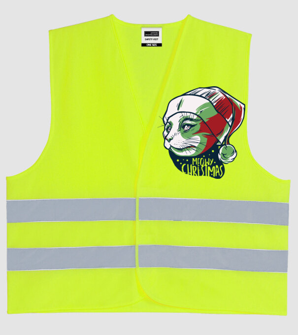 Meowy Christmas Pisică de Crăciun model galben neon pe tricou