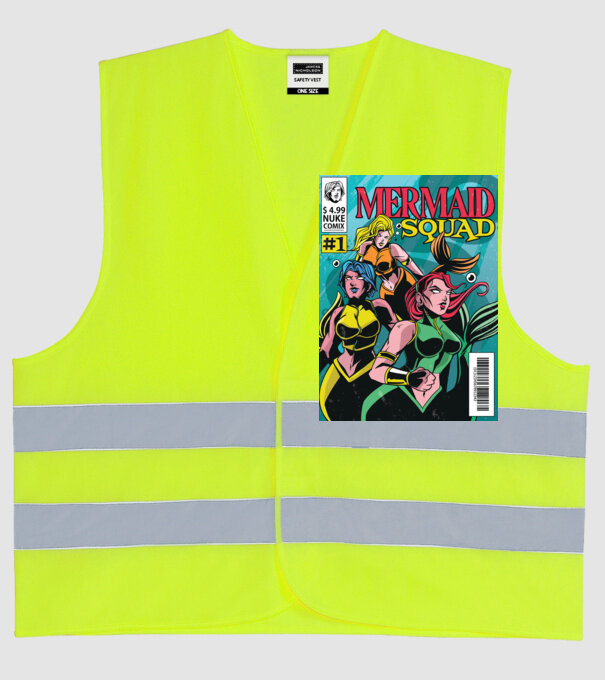 benzi desenate Mermaid Squad model galben neon pe tricou
