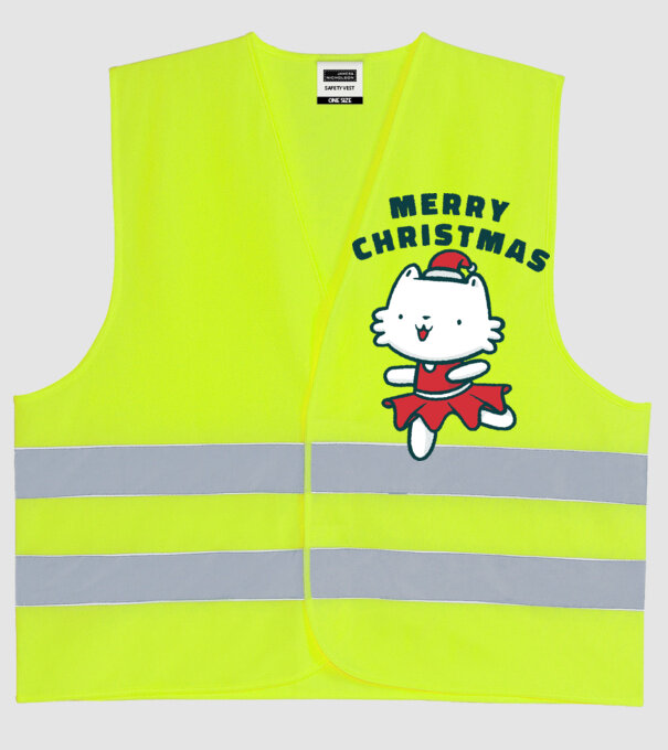 Pisică Merry Christmas model galben neon pe tricou