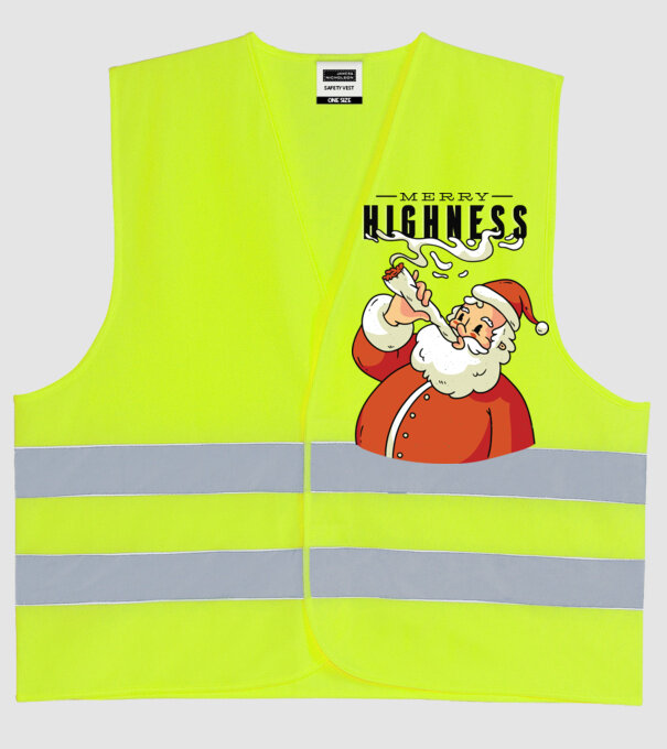 Merry Highness Mikulás fumează iarbă model galben neon pe tricou