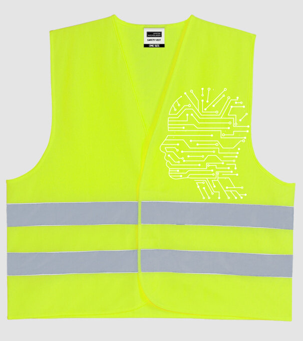 Inteligența artificială AI model galben neon pe tricou