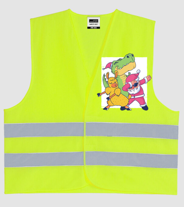 Moș Crăciun Llama T-rex DAB pentru Crăciun model galben neon pe tricou