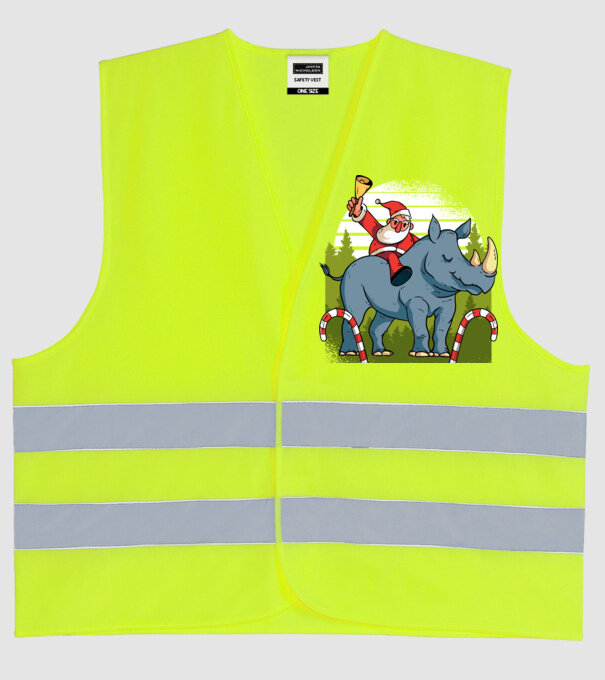 Moș Crăciun pe Rinocer model galben neon pe tricou