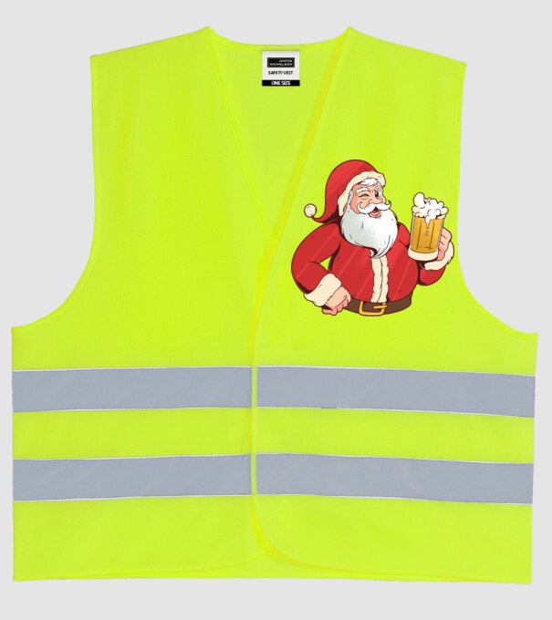 Moș Crăciun cu bere tricou amuzant model galben neon pe tricou