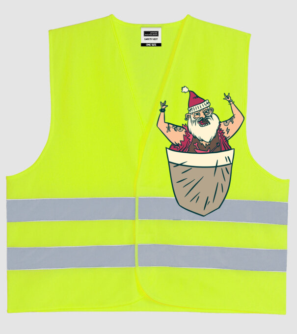 Buzunar Moș Crăciun model galben neon pe tricou