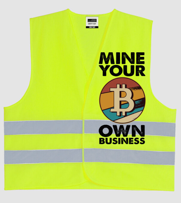 Mine your own business Bitcoin model galben neon pe tricou