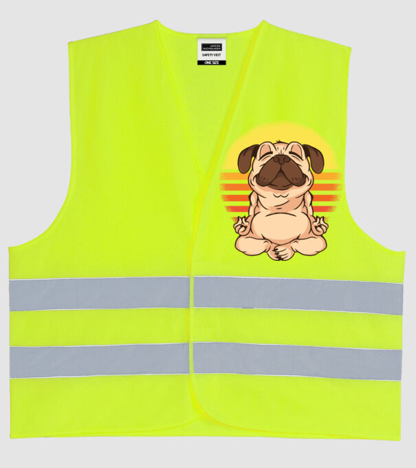 Mops Yoga tricou model galben neon pe tricou