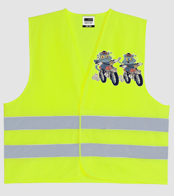 Pisicuțe motocicliste model galben neon pe tricou