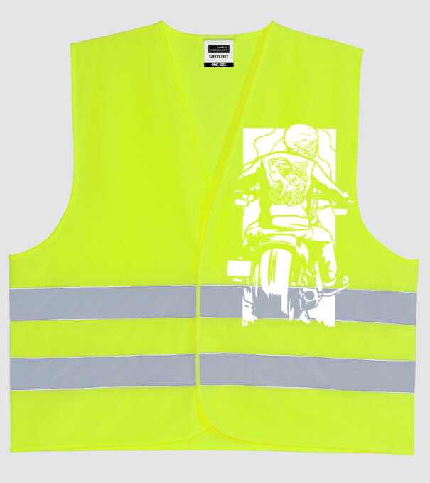 Craniu Motociclist model galben neon pe tricou